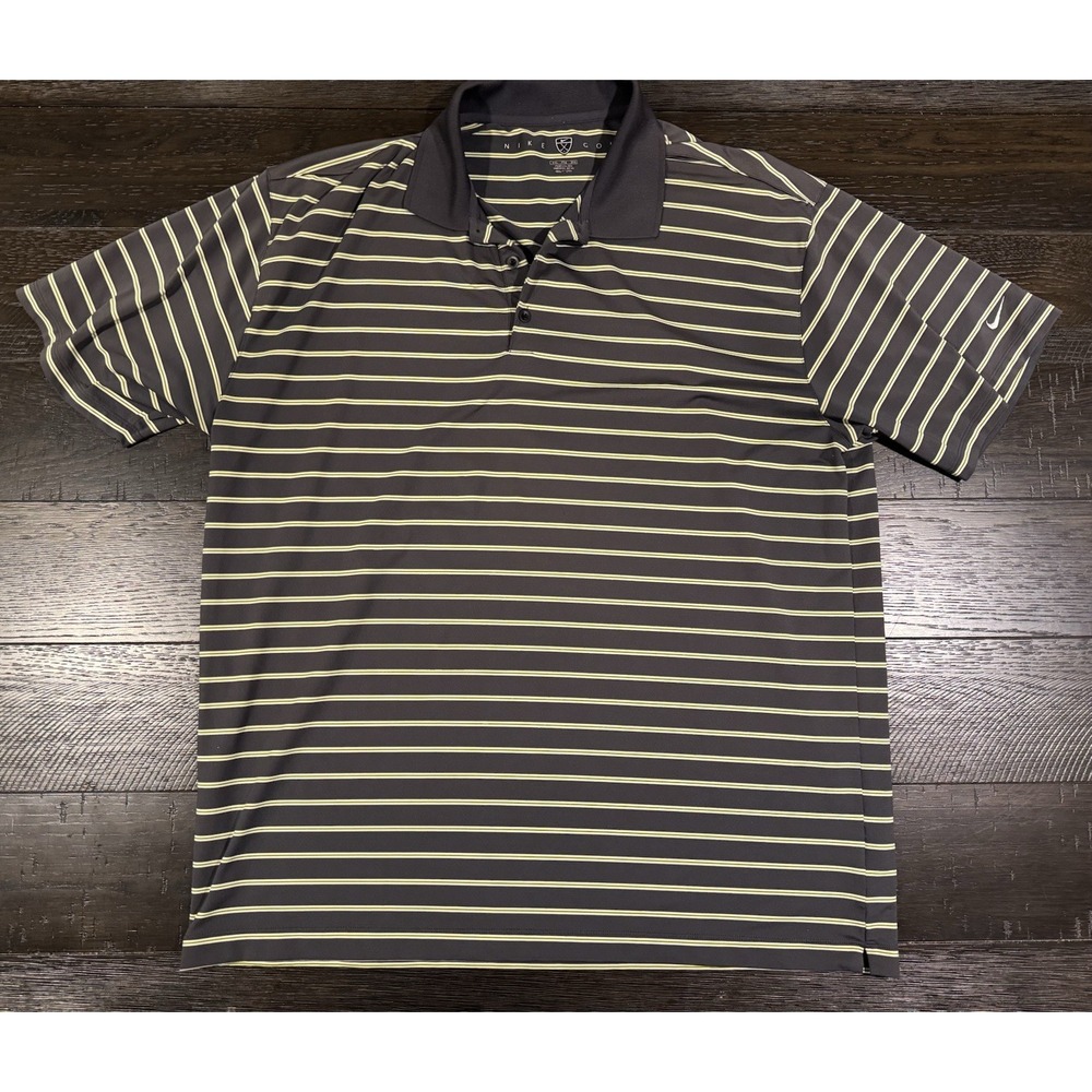 Nike Polo Shirt Mens 2XL Black Striped Dry Golf Performance Short Sleeve